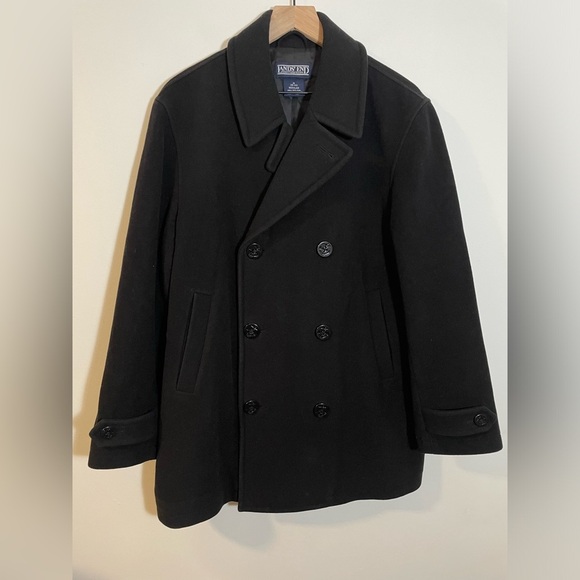 Lands End Mens 100% Wool Black Double Breasted Peacoat Size Medium 38-40R EUC